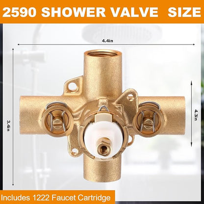 2590 Rough In Brass Compatible with Posi-Temp Pressure Balancing Tube Cycling Shower Valve with Stops, 12-Inch IPS Connections, Lead-Free, 1222 Faucet Cartridge