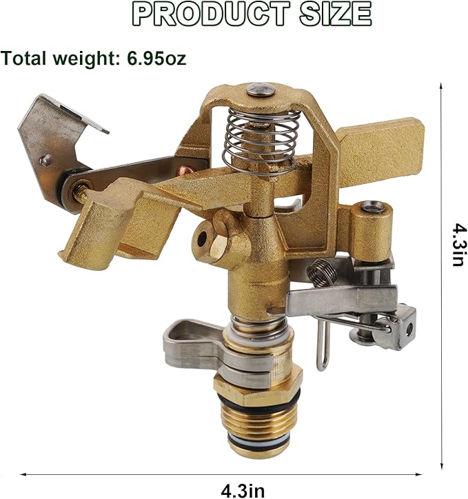 Brass Impact Sprinkler,Heavy Duty Brass Sprinklers for Yard Lawn Garden,Adjustable 20 - 360 Pattern, 20' - 41' Spray Distance