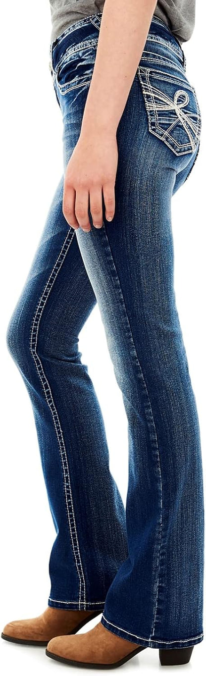 WallFlower Women's Luscious Curvy Mid-Rise Bootcut Jeans