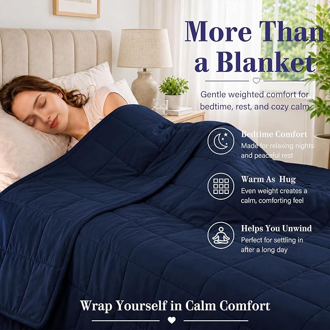 L'AGRATY Weighted Blanket for Adults 20 lbs, 48"x72", Navy Twin Full Size Heavy Throw Blanket, Cooling, Breathable, Microfiber with Glass Beads, Big, Washable, All-Season