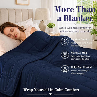 L'AGRATY Weighted Blanket for Adults 20 lbs, 48"x72", Navy Twin Full Size Heavy Throw Blanket, Cooling, Breathable, Microfiber with Glass Beads, Big, Washable, All-Season
