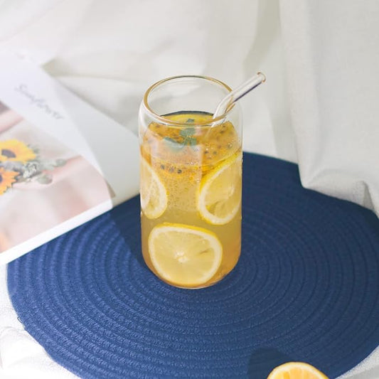 1 Pack Glass Cup, 16oz Drinking Glass with Bamboo Lid and Straw, Beer Tumbler for Mojito Soda Smoothies Whiskey Iced Coffee Cocktail Tea Juice