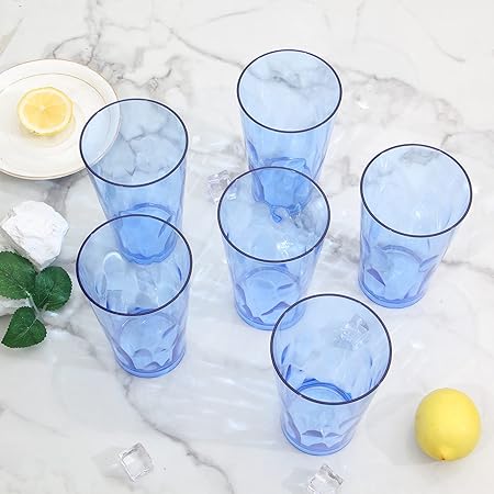 Unbreakable Plastic Drinking Glasses Set of 6 Shatterproof Tumblers, Reusable Glass Cups, Dishwasher Safe (16 Ounces)