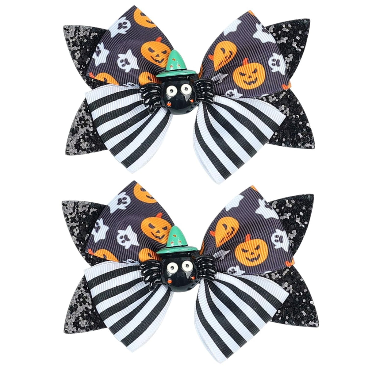 2PCS Black Hair Bows for Girls, Spider Halloween Hair Clips, Sequin Bow Alligator Clip, Halloween Ghost Costume Dress Accessories Gift for Girls Teens Women