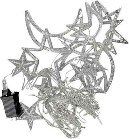 Islamic Holidays Moon Star Window Curtain Fairy LED Lights Decoration, Clear