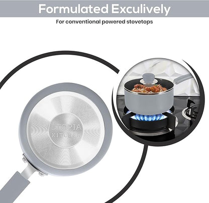 Utopia Kitchen Nonstick Saucepan Set with Lid, 1 Quart and 2 Quarts Multipurpose Pots Set for Home Kitchen or Restaurant (Silver-Black)