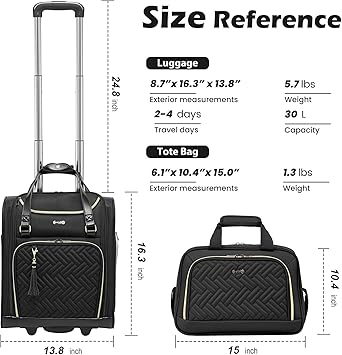 Coolife Luggage Carry On Luggage Underseat Luggage Suitcase Softside Wheeled Luggage Lightweight Rolling Travel Bag Underseater (Black, Carry-On 16-Inch)