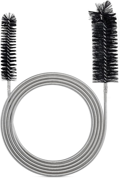 Extra-Thick Drain Brush with Stronger Spring - 67-Inch Flexible Pipe Cleaning Tool - Dual Bristle Heads - Ideal for Curved Pipes and Slim Holes a Black