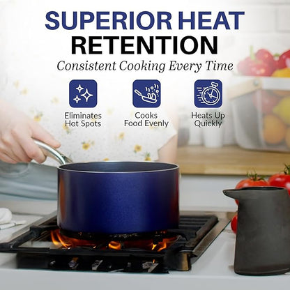 Granitestone Blue 2.5 Quart Small Sauce Pan with Lid, Sauce pot with Lid, Ultra Nonstick  Durable Diamond Reinforced Small Pots for Cooking, Saucepan with Lid  Stay Cool Handle, Dishwasher Safe