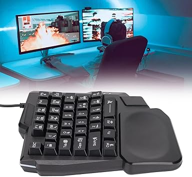 Sazao One Handed Gaming Keyboard, Three Colors Backlight Wide Palm Rest 35 Keys Gaming Keyboard for Computer for Mobile Games