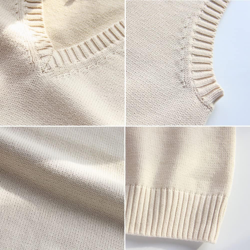 jinghuiyue Women’s V Neck Sweater Vest School Uniform Solid Color Sleeveless Knit Sweaters Pullover Tank Tops
