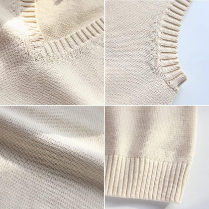 jinghuiyue Women’s V Neck Sweater Vest School Uniform Solid Color Sleeveless Knit Sweaters Pullover Tank Tops