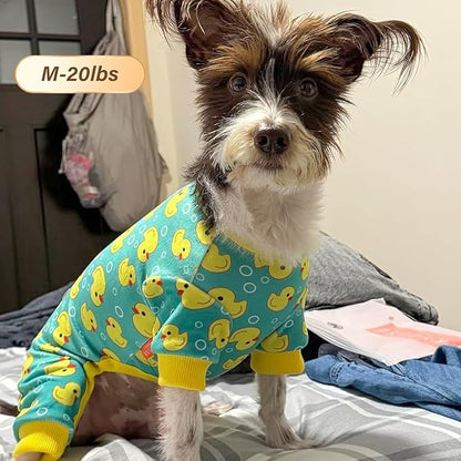 KYEESE Dog Pajamas Velvet Dog Pajamas Small Sized Dogs Soft Dogs Clothes Pet Coat Stretchy Doggie Pjs Pet Costume with Yellow Ducks Pattern Comfy Doggie Jammies Onesie, Medium