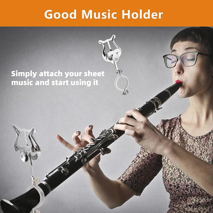 Clarinet Lyre Holder for Marching Band- 6.02Inch Sheet Music Clip Stand- Adjustable Music Book Clip for Beginners Professionals - Durable Lightweight