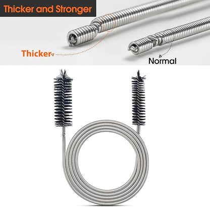 Extra-Thick Drain Brush with Stronger Spring - 67-Inch Flexible Pipe Cleaning Tool - Dual Bristle Heads - Ideal for Curved Pipes and Slim Holes a Black