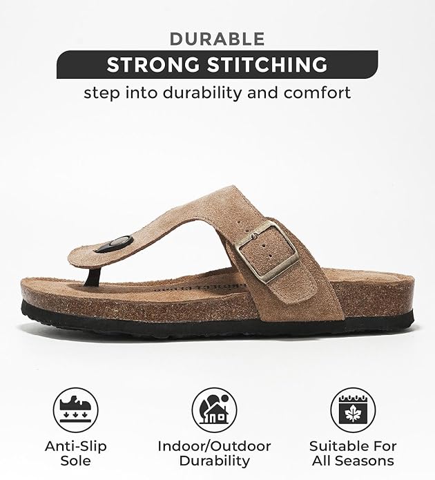 Project Cloud Genuine Leather Thong Sandals Women Water-Resistant Beach Essentials Womens Sandals - Flip Flops for Women Footwear Memory Foam Insole Womens Slides (Britani)