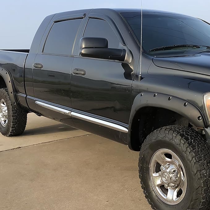 IKON MOTORSPORTS - Window visor compatible with Dodge Ram Mega Cab 2006-2009, slim style, acrylic, unpainted, black, rain cover, wind ventilation air deflector, 2007 and