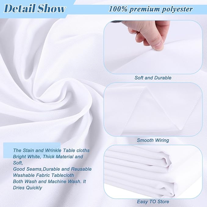 Kesfey 60 x102 inch White Rectangle Table Cloths 2 Packs Polyester Tablecloths High Density Washable Fabric Table Cover for 6 Foot Tables Wrinkle Resistant Tablecloth for Wedding Buffet Banquet Party