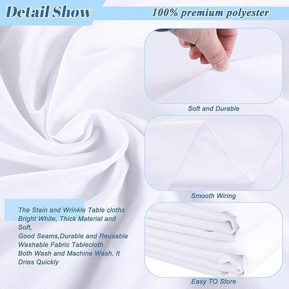 Kesfey 60 x102 inch White Rectangle Table Cloths 2 Packs Polyester Tablecloths High Density Washable Fabric Table Cover for 6 Foot Tables Wrinkle Resistant Tablecloth for Wedding Buffet Banquet Party