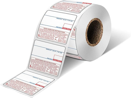 CAS LP-1000N LST-8040 Weigh Scale Label, 2.25" x 2.36", 58mm x 60mm, Blue Red Printed, UPC with Safe Handling Scale Label