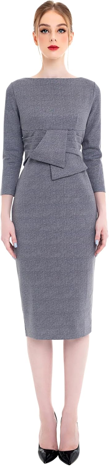 Marycrafts Women's Square Neck Sheath Midi Work Dress
