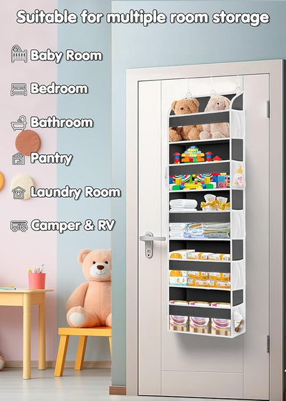 1 Pack Over The Door Organizer, Bathroom Organizers and Storage with 5 Pockets 10 Mesh Pockets, 50 lbs Weight Capacity Stuffed Animal Storage for Nursery Newborn Baby Essential