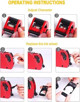 MX-5500 8 Digits Price tag Gun with 5000 Sticker Labels and 3 Ink Refill, Label Maker Pricing Gun Kit Numerical Tag Gun for Office, Retail Shop, Grocery Store, Organization Marking (Red)