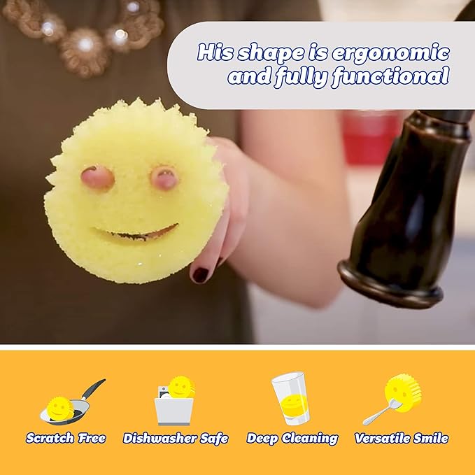 Scrub Daddy Original Dish Sponge Twin Pack, Smiley Face Sponges for Cleaning & Washing Up - Multipack Kitchen Non Scratch Scourers with FlexTexture Firm & Soft Scrubbing, Dishwashing Scrubber - Yellow