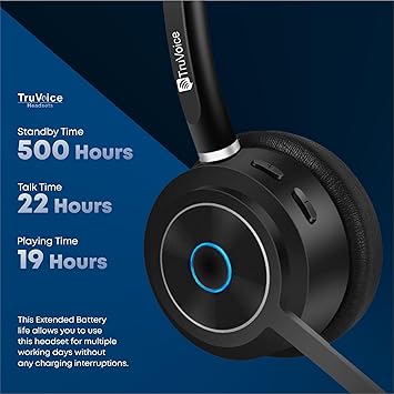TruVoice BT75 Premium Wireless Headset with V5.2 USB Dongle | Noise Suppression Speakers and NC Microphone | Fast Charging with 22 Hour Continous Talk Time - Connects with 2 Devices Simulataneously