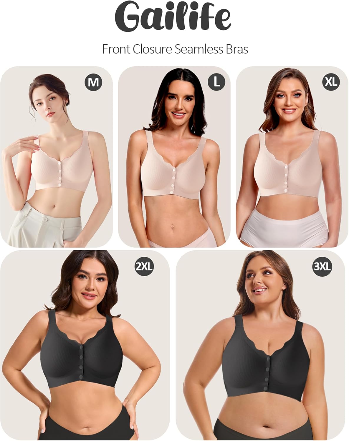 Gailife Jelly Front Closure Bras for Women Wireless No Underwire Comfort Convenient Seamless Supportive Mastectomy Bralettes