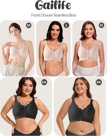 Gailife Jelly Front Closure Bras for Women Wireless No Underwire Comfort Convenient Seamless Supportive Mastectomy Bralettes