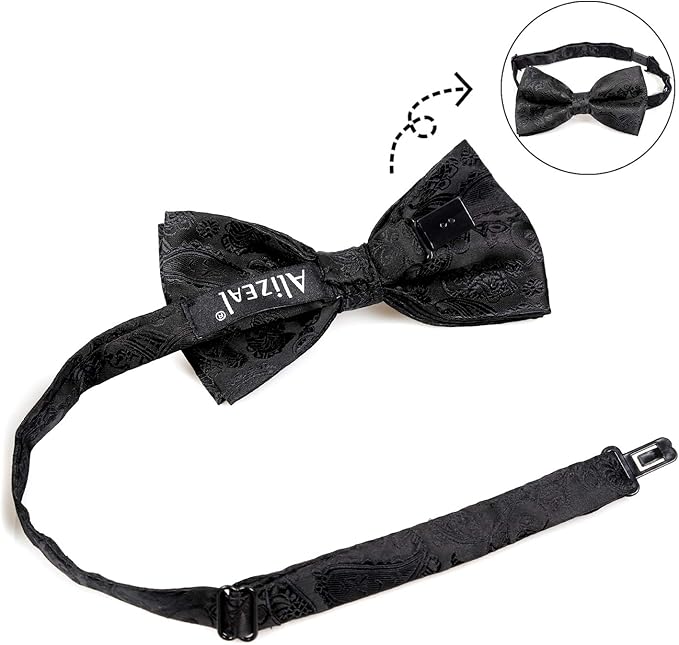 Alizeal Mens Classic Paisley Bow Tie, Hanky and Cufflinks Set
