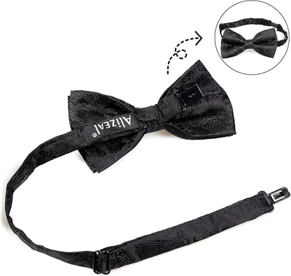 Alizeal Mens Classic Paisley Bow Tie, Hanky and Cufflinks Set
