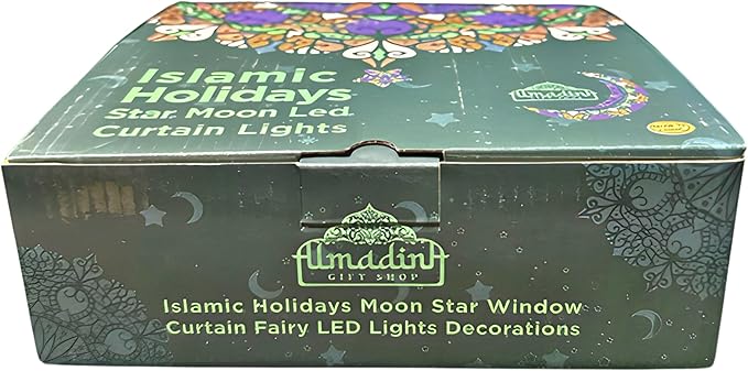 Islamic Holidays Moon Star Window Curtain Fairy LED Lights Decoration, Clear