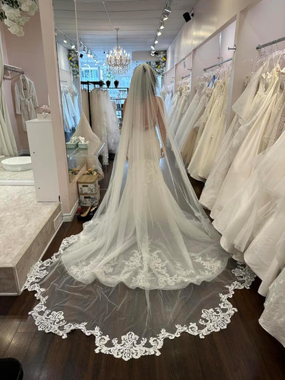 EllieWely 1 T Cathedral Length Floral Lace Appliques Wedding Bridal Veil F11