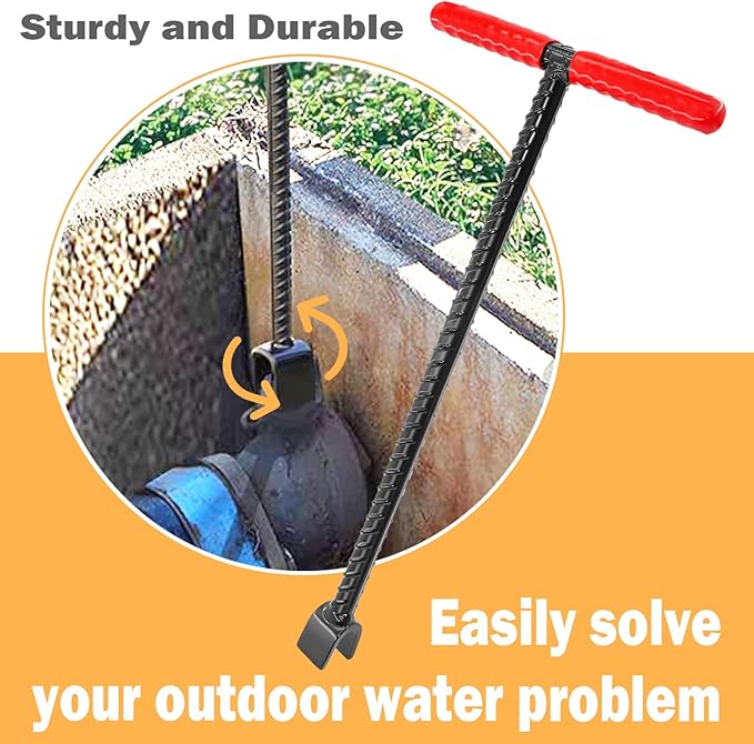 16 Inch Water Meter Key with 4 Way Multi-functional Water Utilities Key Contractor Grade Valve Shutoff Key Tool for Main Water Meter