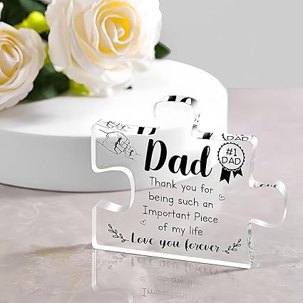 Delicate Dad Gifts from DaughterSon Engraved Acrylic Block Puzzle Piece Ideal Paperweight Keepsake Gifts for Home Office Table Desk Decor 3.9 x3.4 Inch
