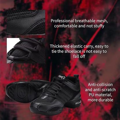 Prcfurdcge Women Dance Sneakers Jazz Shoes Lace-up Sneaker,Air Cushion Mesh Slip Jazz Dance Athletic Walking Shoes
