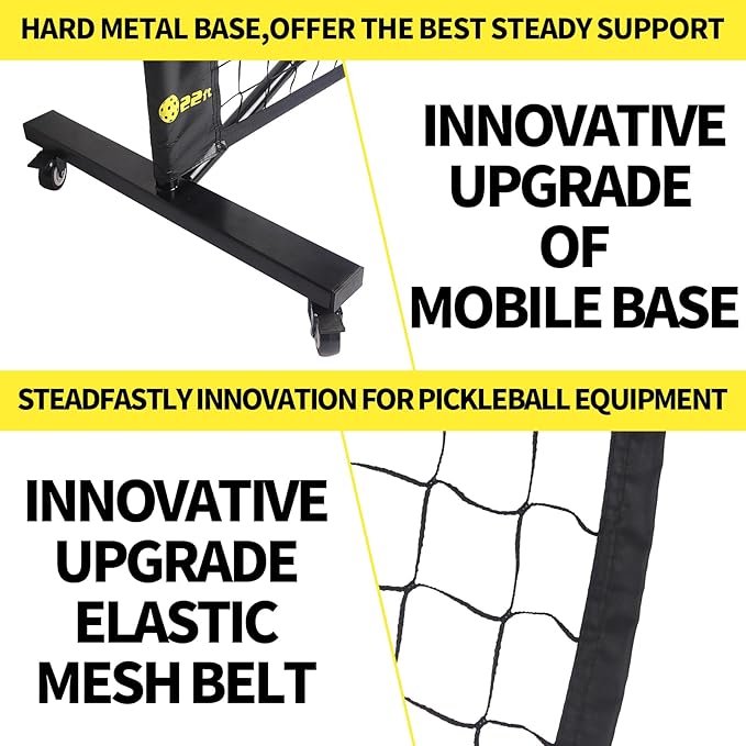 Movable Deluxe Heavy Duty Pickleball Net with Wheels,22 FT Regulation Size Including Carrying Bag,Sturdy Metal stand and upgraded PE Nets, perfectly straight, suitable for Indoor Outdoor
