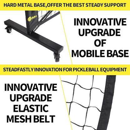 Movable Deluxe Heavy Duty Pickleball Net with Wheels,22 FT Regulation Size Including Carrying Bag,Sturdy Metal stand and upgraded PE Nets, perfectly straight, suitable for Indoor Outdoor