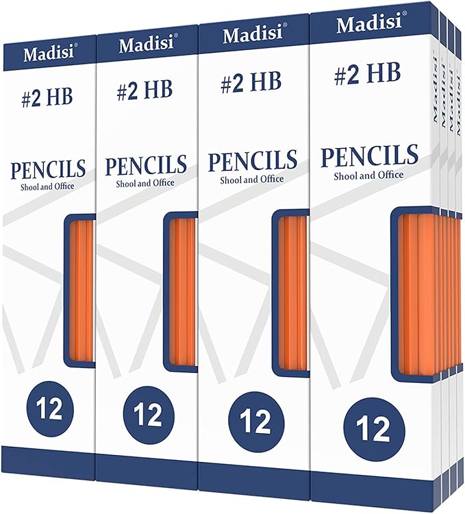 Madisi Wood-Cased 2 HB Pencils, Yellow, Pre-sharpened, 16 Packs of 12-Count, 192 pencils in box
