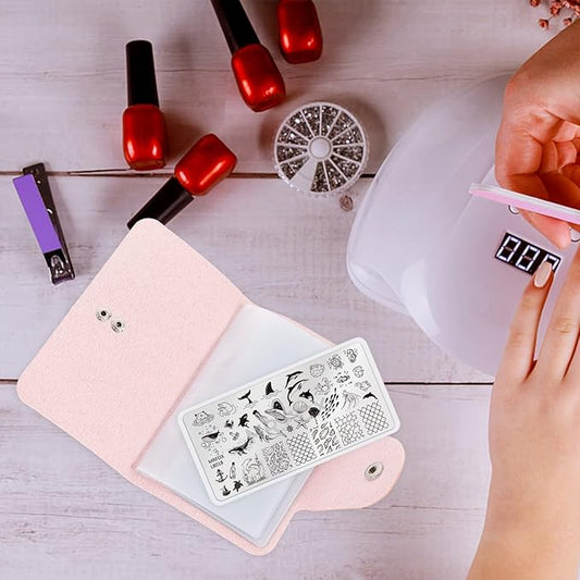 1pc Portable Nail Art Embossing Plate Holder Card Slots Compact Storage Pouch for Stamping Plates and Cards Stylish and Practical Manicure Organizer