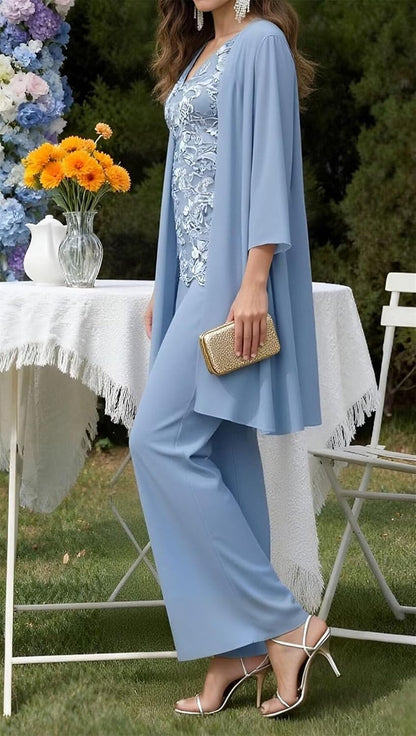 3 Pieces Mother of Bride Pant Suits with Jacket for Wedding Dressy Petite Mother of Groom Formal Outfits