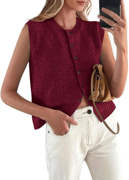 Size Large PRETTYGARDEN Sweater Vest Tops for Women 2026 Lightweight Summer Cardigan Sleeveless Button Up Knit Casual Spring Clothes
