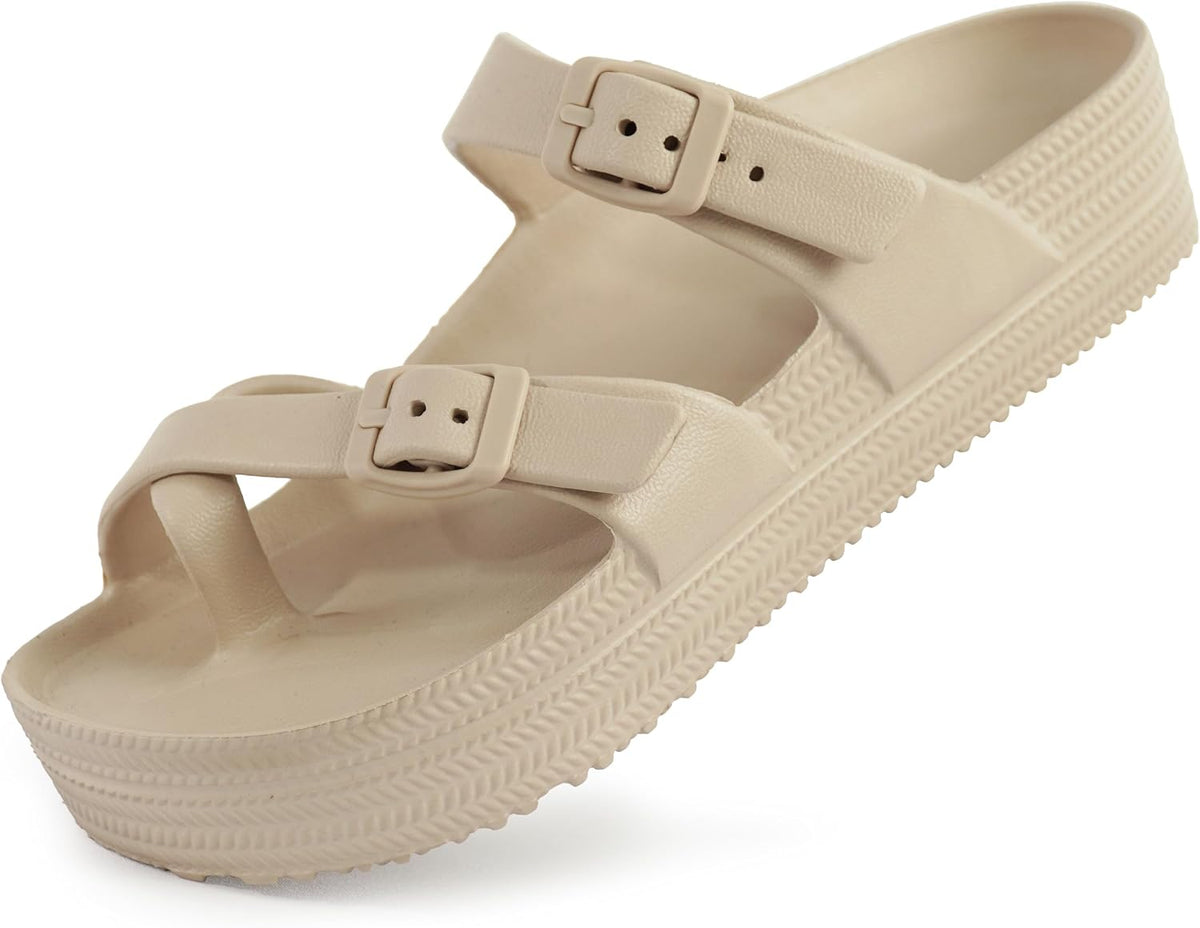 Weweya Womens Sandal with Arch Support - Adjustable Buckle Straps Beach Slides - Summer Lightweight Flip Flops Sandals