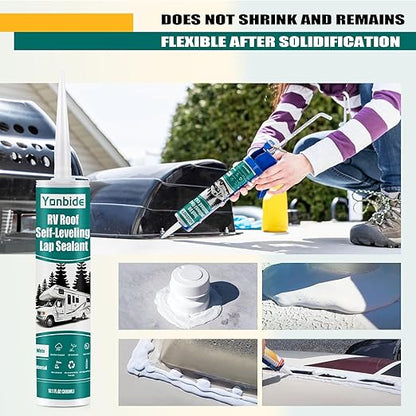 RV Silicone Sealant,RV Roof Self-Leveling Lap Sealant RV Caulk Sealant, RV White Flex Repair Caulking Lap Sealant for Rubber Roof on Motorhomes, Trailers, Campers (4 Pack)