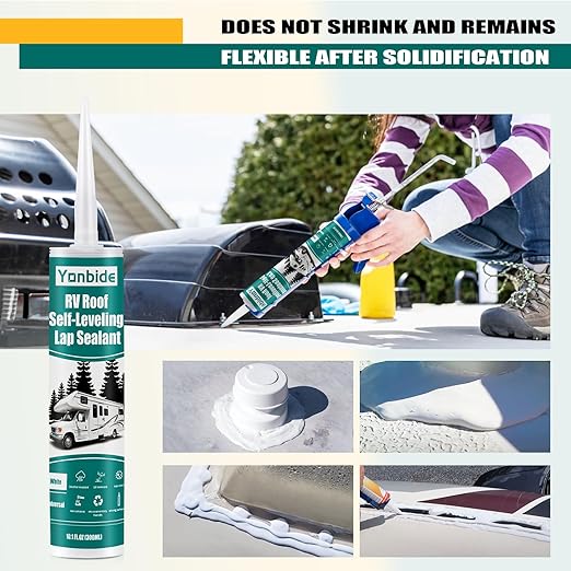RV Silicone Sealant,RV Roof Self-Leveling Lap Sealant RV Caulk Sealant, RV White Flex Repair Caulking Lap Sealant for Rubber Roof on Motorhomes, Trailers, Campers (4 Pack)
