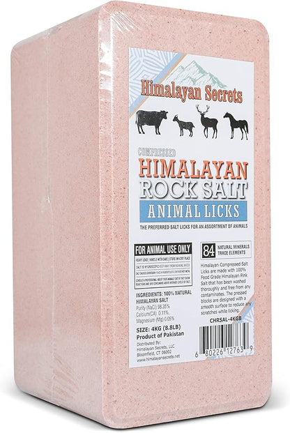 Himalayan Secrets 8.8LB (4KG) Compressed Pink Himalayan Salt Animal Lick Brick for Livestock and Wildlife - 100% Pure & Natural Feed Salt - 84 Natural Minerals and Trace Elements