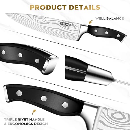 SCOLE Chef Knife Ultra Sharp Kitchen Knife Set 7-Piece, Premium German 1.4116 Stainless Steel Chefs Knife Set, Ergonomic Handle Professional Knives Set for Kitchen with Gift Box