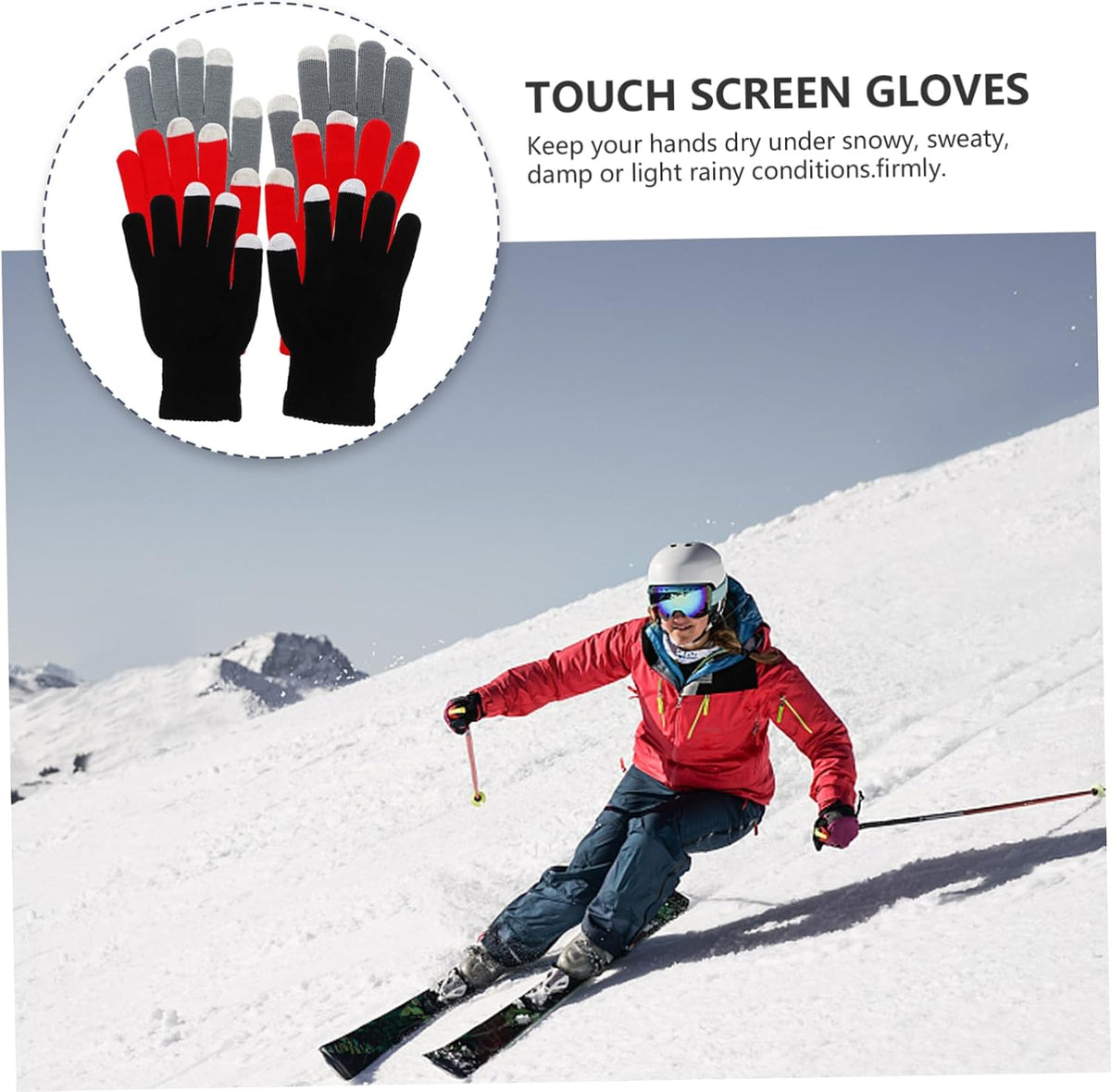 Ipetboom 2 pairs Gloves for Full Finger Knitted Mitts and Windproof Lined Warm Touchscreen Gloves for Cold Weather Activities (Maroon + Black pair)